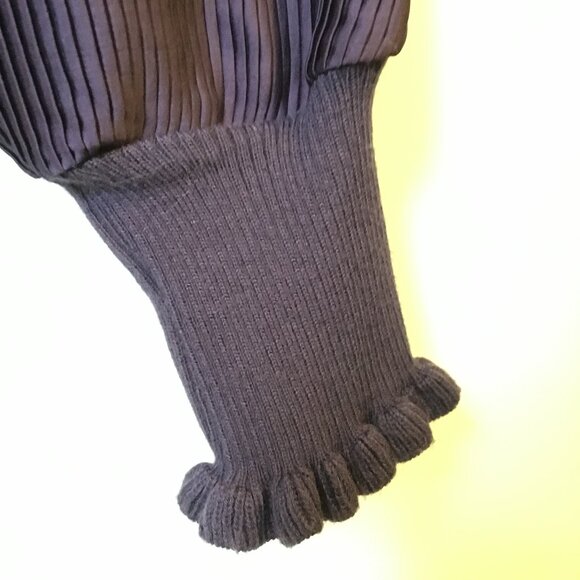 Plum Ribbed Balloon Sleeve Knit Mock Neck Frilly Sweater - Picture 9 of 16